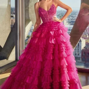 Pink Ruffle Prom Gown