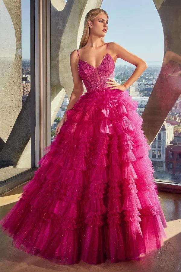 Pink Ruffle Prom Gown